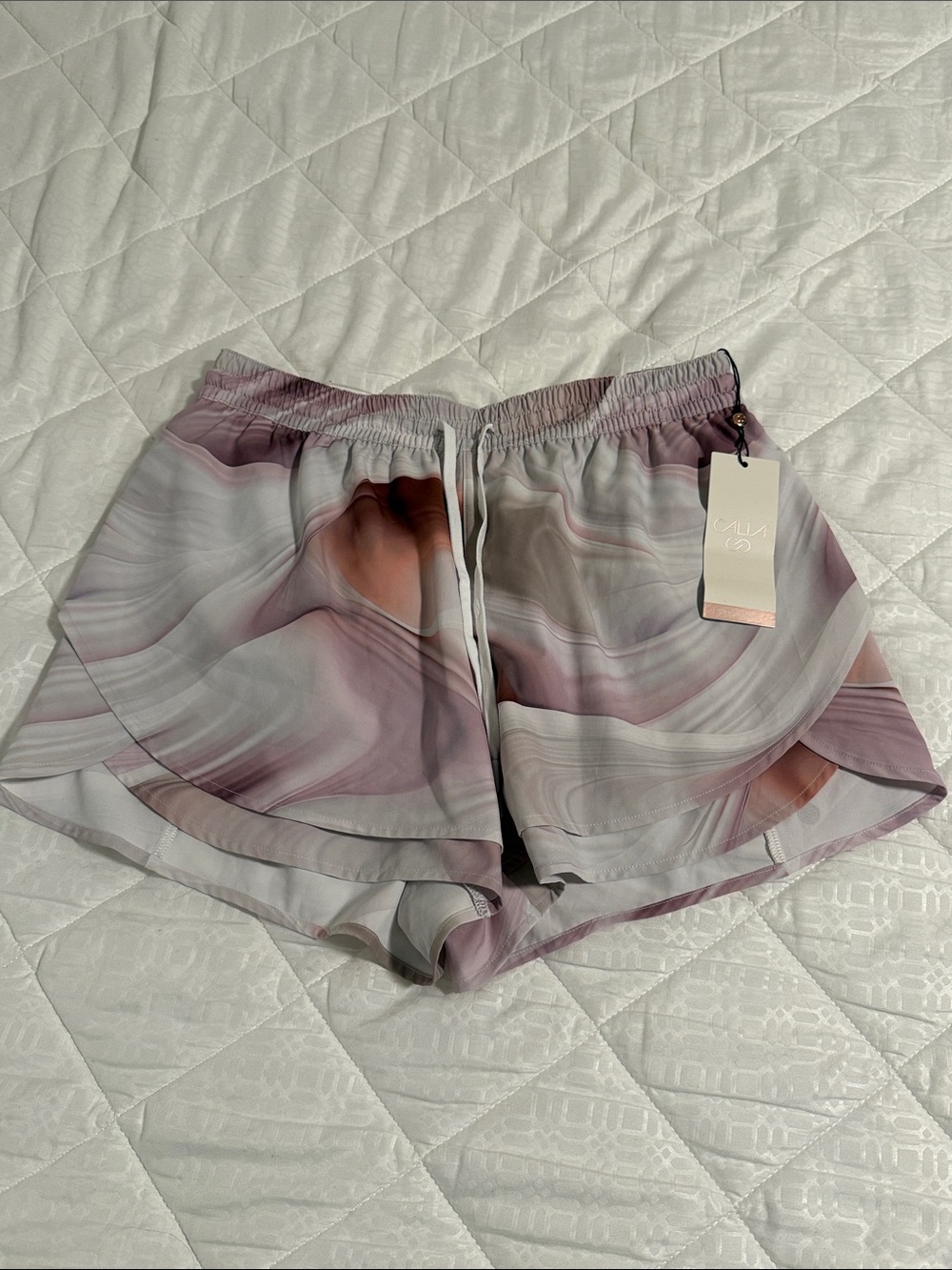 Calia Marble-Print Athletic Shorts - Pink & Gray - Picture 1 of 6